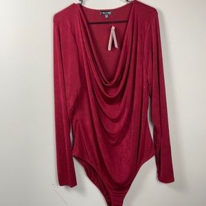 Curvy Sense Sharon Plus Size Ruby Cowl Neck Bodysuit Size 3X